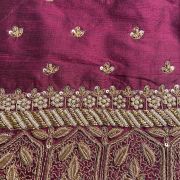 Heavy Zardozi Hand Embroidery On Neck & Buti Work All Over On Wine Unstitched Silk Blouse Piece