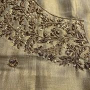 Heavy Zardozi Hand Embroidery On Neck & Buti Work All Over On Gold Unstitched Silk Blouse Piece