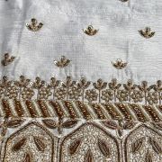 Heavy Zardozi Hand Embroidery On Neck & Buti Work All Over On White Unstitched Silk Blouse Piece