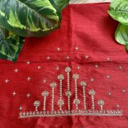 Heavy Zardozi Hand Embroidery On Neck & Buti Work All Over On Red Unstitched Silk Blouse Piece