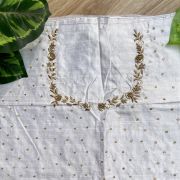 Heavy Zardozi Hand Embroidery On Neck & Buti Work All Over On White Unstitched Silk Blouse Piece