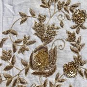 Heavy Zardozi Hand Embroidery On Neck & Buti Work All Over On White Unstitched Silk Blouse Piece