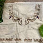 Heavy Zardozi With Bird Motif Embroidery On Gold Silk Unstitched Blouse Piece