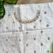 Heavy Zardozi Hand Embroidery On Neck & Buti Work On White Unstitched Silk Blouse Piece