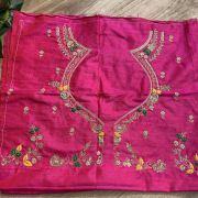 Heavy Zardozi With Floral Thread Embroidery On Pink Silk Unstitched Blouse Piece