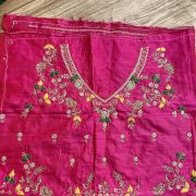 Heavy Zardozi With Floral Thread Embroidery On Pink Silk Unstitched Blouse Piece