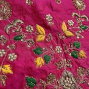 Heavy Zardozi With Floral Thread Embroidery On Pink Silk Unstitched Blouse Piece