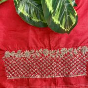 Heavy Zardozi Hand Embroidery On Neck & All Over Jaal Embroidery On Red Unstitched Silk Blouse Piece