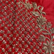 Heavy Zardozi Hand Embroidery On Neck & All Over Jaal Embroidery On Red Unstitched Silk Blouse Piece