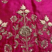 Heavy Zardozi On Neck With Floral Thread Embroidery On Hot Pink Silk Unstitched Blouse Piece