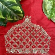 Heavy Zardozi Hand Embroidery On Neck & Buti Work On Red Unstitched Silk Blouse Piece