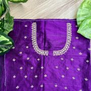 Heavy Zardozi Hand Embroidery On Neck & Buti Work All Over On Purple Unstitched Silk Blouse Piece