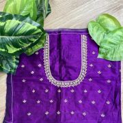 Heavy Zardozi Hand Embroidery On Neck & Buti Work All Over On Purple Unstitched Silk Blouse Piece