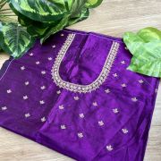 Heavy Zardozi Hand Embroidery On Neck & Buti Work All Over On Purple Unstitched Silk Blouse Piece