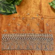 Heavy Zardozi Hand Embroidery On Neck & Buti Work All Over On Orange Unstitched Silk Blouse Piece