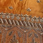 Heavy Zardozi Hand Embroidery On Neck & Buti Work All Over On Orange Unstitched Silk Blouse Piece