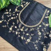 Heavy Zardozi Sequin Embroidery With Peacock Motif Embroidery On Black Silk Unstitched Blouse Piece