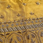 Heavy Zardozi Hand Embroidery On Neck & Buti Work All Over On Yellow Unstitched Silk Blouse Piece