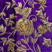 Heavy Zardozi Hand Embroidery On Neck & Buti Work All Over On Purple Unstitched Silk Blouse Piece