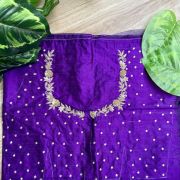 Heavy Zardozi Hand Embroidery On Neck & Buti Work All Over On Purple Unstitched Silk Blouse Piece