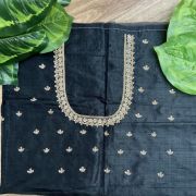 Heavy Zardozi Hand Embroidery On Neck & Buti Work All Over On Black Unstitched Silk Blouse Piece