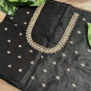 Heavy Zardozi Hand Embroidery On Neck & Buti Work All Over On Black Unstitched Silk Blouse Piece