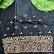 Heavy Zardozi Hand Embroidery On Neck & Buti Work All Over On Black Unstitched Silk Blouse Piece