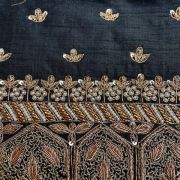 Heavy Zardozi Hand Embroidery On Neck & Buti Work All Over On Black Unstitched Silk Blouse Piece