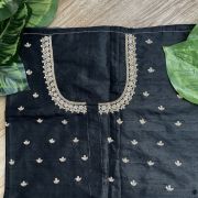 Heavy Zardozi Hand Embroidery On Neck & Buti Work All Over On Black Unstitched Silk Blouse Piece