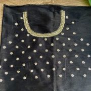 Heavy Zardozi Hand Embroidery On Neck & Buti Work All Over On Black Unstitched Silk Blouse Piece