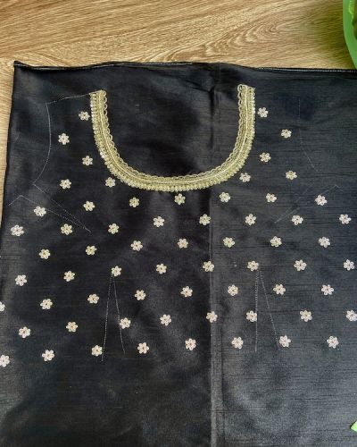 Heavy Zardozi Hand Embroidery On Neck & Buti Work All Over On Black Unstitched Silk Blouse Piece