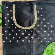 Heavy Zardozi Hand Embroidery On Neck & Buti Work All Over On Black Unstitched Silk Blouse Piece