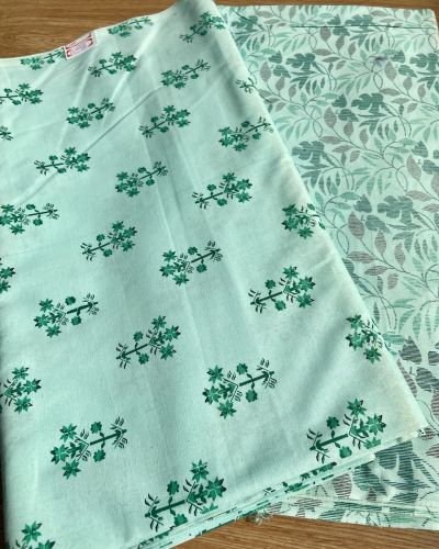 Leaf Pattern Print On Pure Cotton Rama Green Fabric