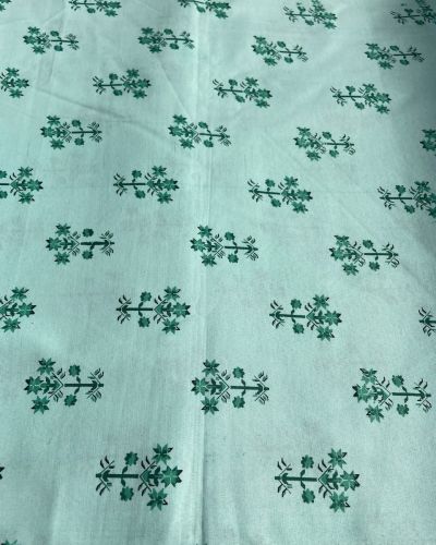 Floral Pattern Print On Rama Green Pure Cotton Fabric