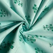 Floral Pattern Print On Rama Green Pure Cotton Fabric