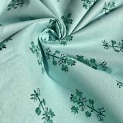 Floral Pattern Print On Rama Green Pure Cotton Fabric