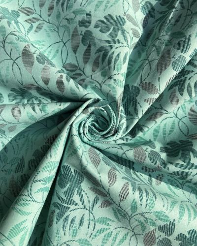 Leaf Pattern Print On Pure Cotton Rama Green Fabric