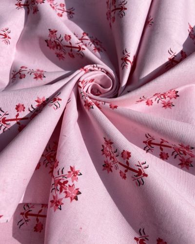 Floral Pattern Print On Blush Pink Pure Cotton Fabric
