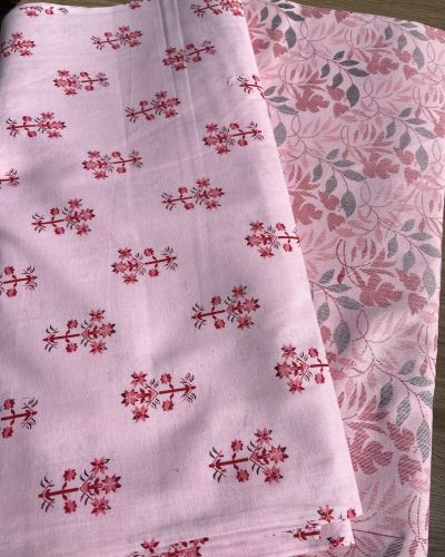 Floral Pattern Print On Blush Pink Pure Cotton Fabric