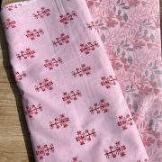 Leaf Pattern Print On Pure Cotton Blush Pink Fabric