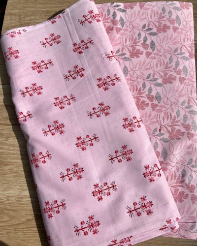 Leaf Pattern Print On Pure Cotton Blush Pink Fabric