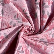 Leaf Pattern Print On Pure Cotton Blush Pink Fabric