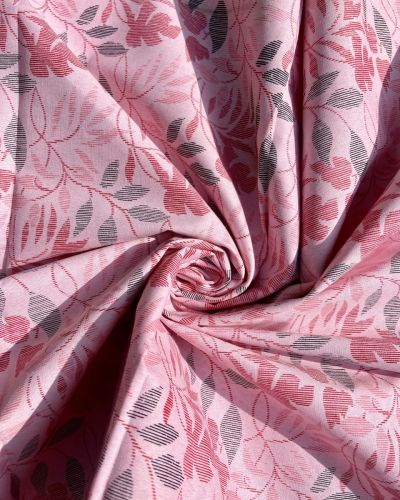 Leaf Pattern Print On Pure Cotton Blush Pink Fabric