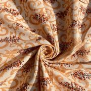 Abstract Leaf Print On Pure Peach Cotton Fabric