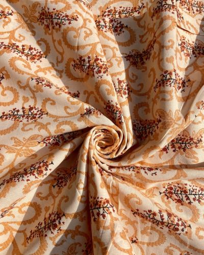 Abstract Leaf Print On Pure Peach Cotton Fabric