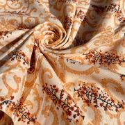 Abstract Leaf Print On Pure Peach Cotton Fabric