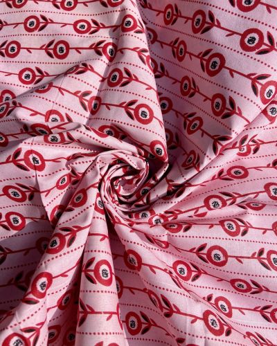 All Over Red Buti Print On Pink Pure Cotton Fabric