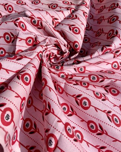 All Over Red Buti Print On Pink Pure Cotton Fabric