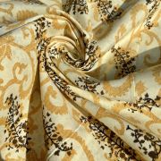 Abstract Leaf Print On Pure Lemon Yellow Cotton Fabric