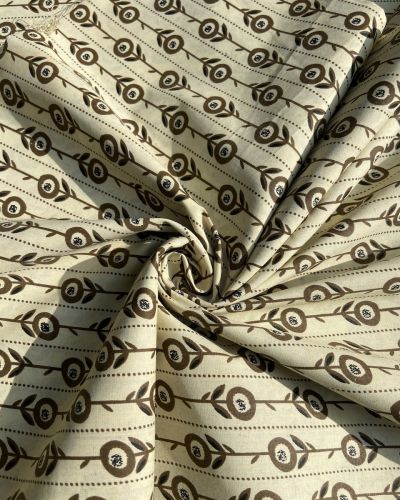 All Over Brown Buti Print On Creme Pure Cotton Fabric